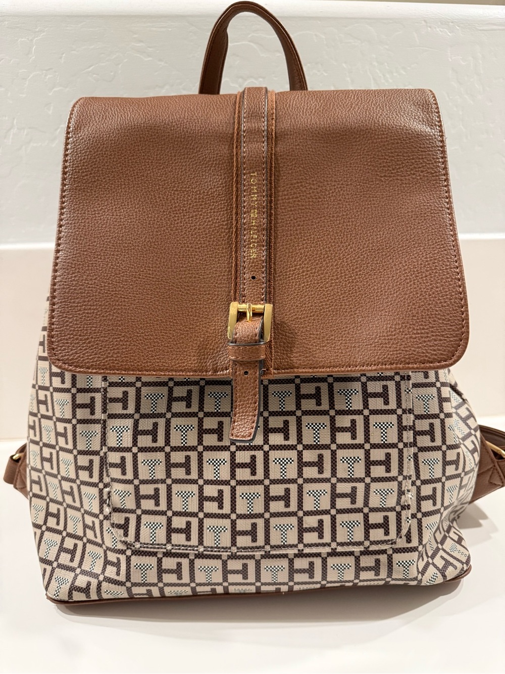 Tommy Hilfiger Brown/Black Backpack Bag with Logo Trim